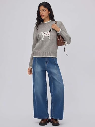 Image of CIDER Women's Fall Sweaters Long Sleeve Cute Sweaters Bear Graphic Crewneck Soft Knit Casual Cropped Pullover
