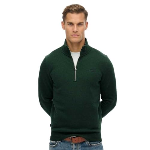 Image of Superdry Vintage Logo Embroidered Henley Half Zip Sweatshirt L Green