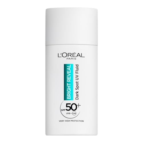 L’Oréal Paris Bright Reveal UV Fluid SPF 50+ for Face, 2% Niacinamide and LHA + Vitamin E, Protects Prevents and Visibly Corrects All Types of Dark Spots, Hormonal Spots, Sunspots and Age Spots, 50ml