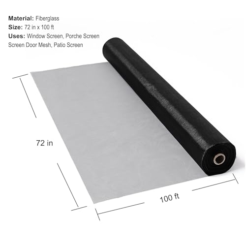 72 in x 100 ft Fiberglass Window Screen Mesh, Window Screen Replacement, Screen Door Mesh, Screen Mesh Roll, Porch Screens for Patios Outside Outdoor, Heavy Duty Window Screens for House Windows by RhymBar - Image 2