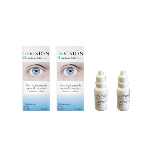 DeVisión Lágrimas Artificiales 15 ml - Pack de 2 Unidades - Gotas Oftálmicas con Hialuronato Sódico 0,10% – Lubricante Ocular para Aliviar la Sequedad, Irritación y Cansancio Ocular – Envase Gotero