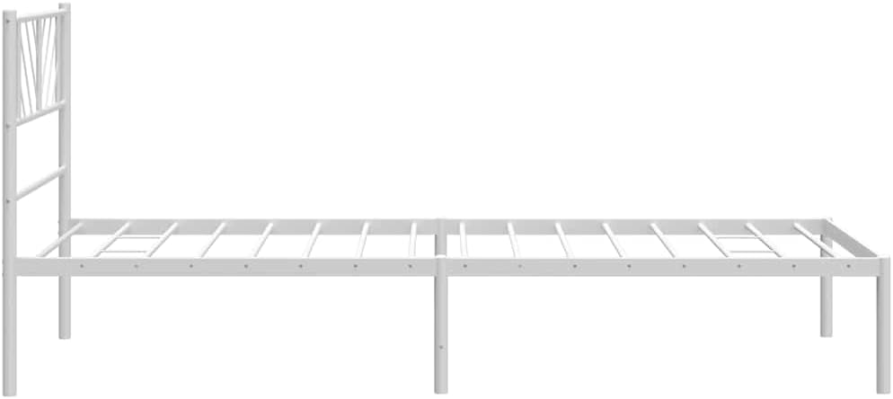 vidaXL Twin XL Metal Bed Frame with Headboard and Stable Slats, Under Bed Storage Space, Sturdy Steel Construction and Easy Assembly, Minimalist Style, White, 12'' High, Without Mattress
