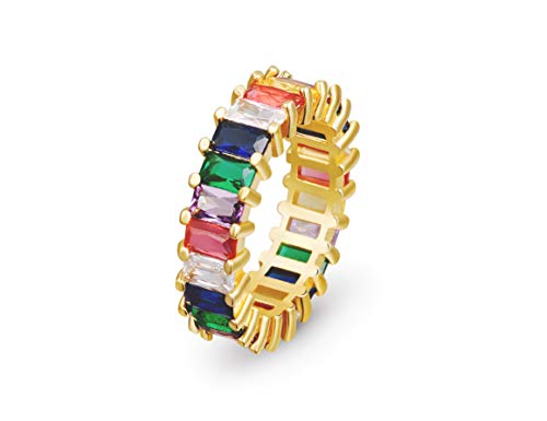 KissYan 18K Gold Filled Ring Cubic Zirconia Rainbow Baguette Eternity Band Ring (8)