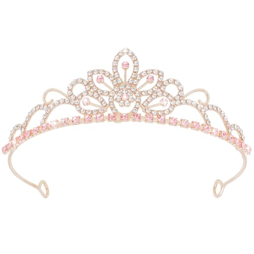 SuPoo Pink Gold Crown Tiaras for Girl Princess Crown Headband Birthday Hair Accessories Princess Decoration for Wedding Party Prom Halloween Christmas