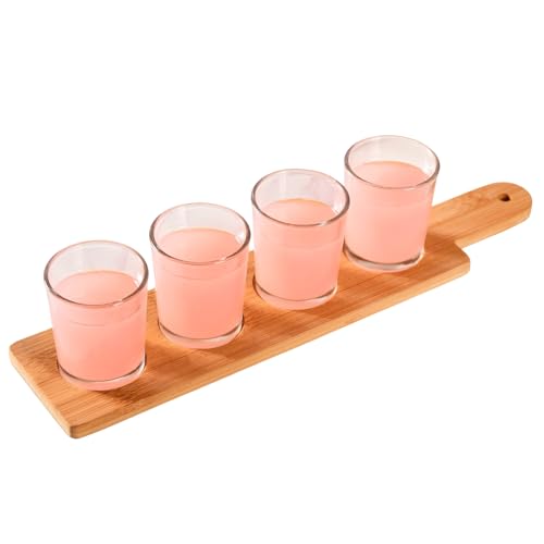 Image of Nestasia Set of 4 Glass Tumblers with Natural Bamboo Serving Tray | Ideal for Espresso, Juice, Small Cocktails, Shots & Gifting