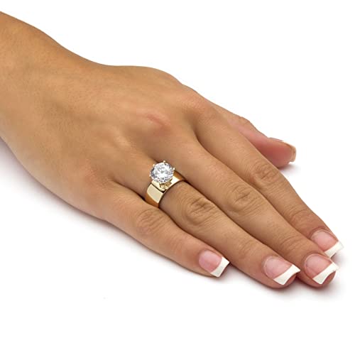 PalmBeach Yellow Gold-plated Sterling Silver Round Cubic Zirconia Solitaire Engagement Ring Sizes 5-103