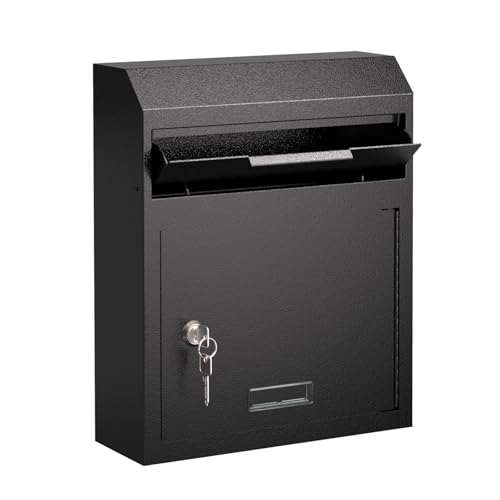 Image of Large Wall Mount Mail Drop Box, Heavy Duty Steel Mailbox with Key Lock