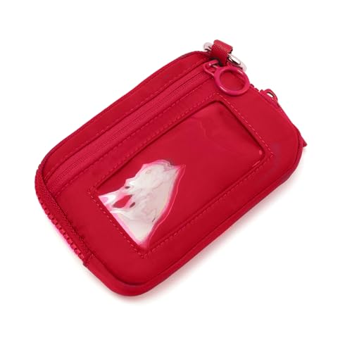 Image of The Iris Wallet Zipper Mini Coin Purse Keychain ID Holder Wallet | Zip Card Case with ID Window Purses for Women Mini Portable Keychain Wallet,Red