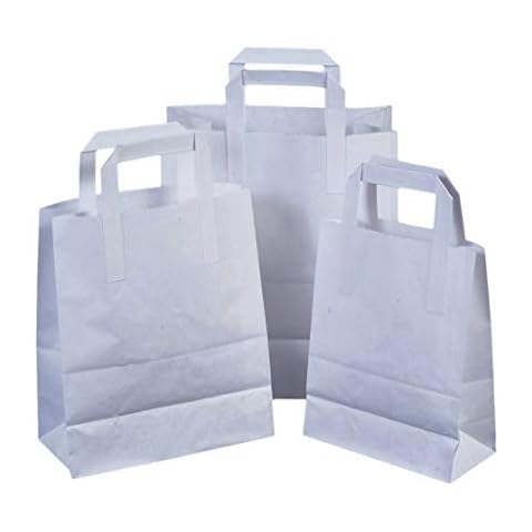 3x The Paper Bag Company 18 x 23 x 9 cm Paper Carrier Bags with Flat Handles, Pack of 15, White Cover