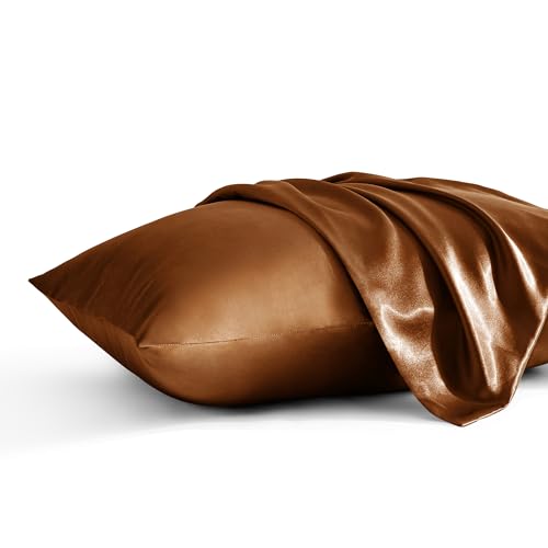 BEDSUM King Satin Pillowcases for Hair and Skin, 2-Pack, 20x36, Coffee