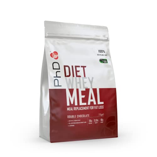 PhD Diet Whey Meal, Meal Replacement Shake for Fat Loss, 26 g of Protein, 16 g of Carbs, Double Chocolate Flavour, 14 Servings Per 770 g Bag