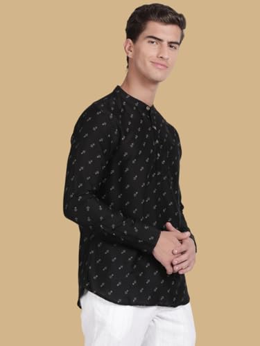 Image of KRYPTIC Men's Full Sleeve Regular Fit Short Kurta in Premium Pure Cotton with Patch Pocket and Mandarin Collar - Perfect Blend of Style and Comfort