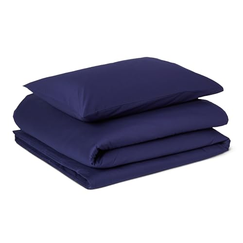 Amazon Basics Bettwäsche 135x200 100% Bio Baumwolle 2teilig, Extra Weich, Bettbezug 135x200 cm & 1 Kissenbezug 50x80 cm, Marineblau
