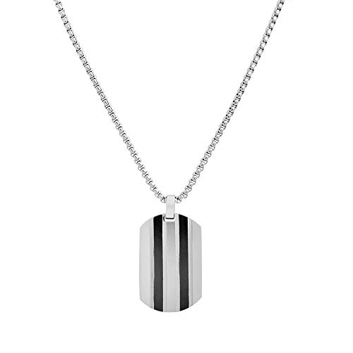 Geoffrey Beene Stainless Steel Men's Patterned Dog Tag Necklace, Silver/Black