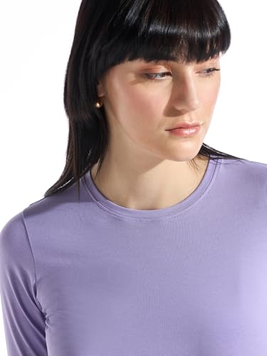 Image of Bewakoof Women's Solid Slim Fit Full Sleeve Round Neck Cotton Lycra Blend Top
