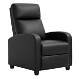 PayLessHere Recliner Chair Single Reclining Sofa Home Theater Seating with Lumbar Support and Padded Backrest for Living Room and Bedroom (Leather, Black)