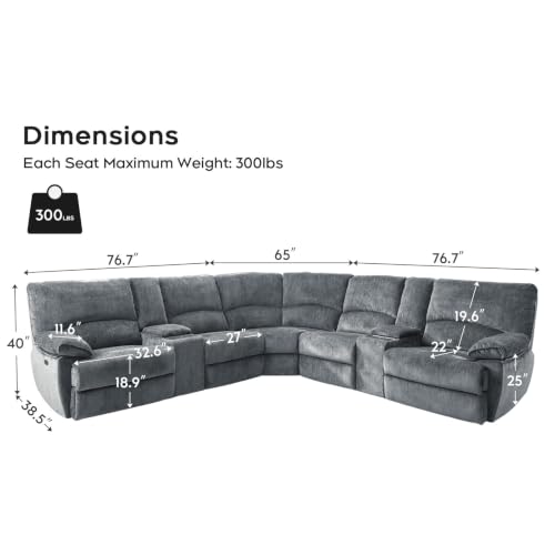 Image of Oversized Power Recliner Sectional Sofa with Wireless Charger(Light Gray)