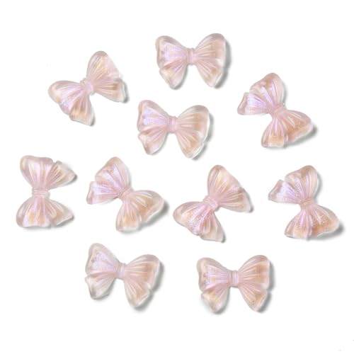 LiQunSweet 100 Pcs Transparent Glitter Powder Bowknot Resin Cabochons Lovely Pink Bowtie Plastic Flatback Nohole Beads for DIY Craft Accessory Phone Case