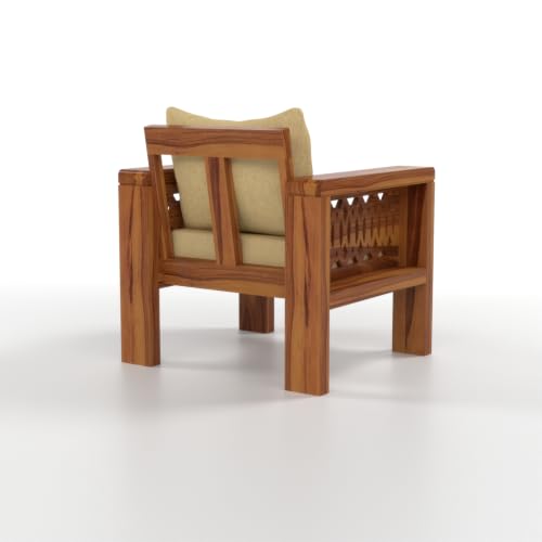 Image of NATRAJ ART & CRAFT Sheesham Wood 1 Seater Sofa Set for Living Room | Wooden Sofa Set for Living Room Furniture (1 Seater, Honey Finish)