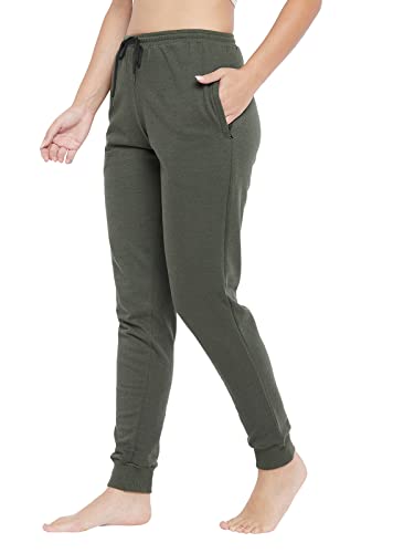 Image of Clovia Women's Regular Women's's Fleece Chic Basic Cuffed Joggers (LB0201P17 Green S)