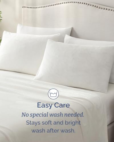 Image of Fleece Sheets Cal King Size Set - 4-Piece Velvet Flannel Sheet Set - Ivory