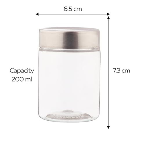 Image of PEARLPET Plus Range Plastic Storage Jars & Containers For Kitchen |Stackable |Air Tight| Steel Cap Jar, Food Grade | Bpa-Free|3 pieces of 200 Ml