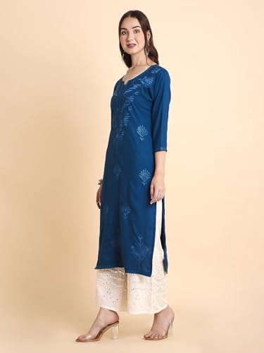 Image of RATAN Rayon Straight Lucknowi Chikankari Ethnic Wear Kurta for Women