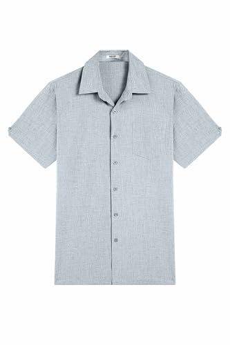 Image of COOFANDY Men's Button Down Shirts Short Sleeve Casual Shirts Summer Beach Linen Shirts with Pocket