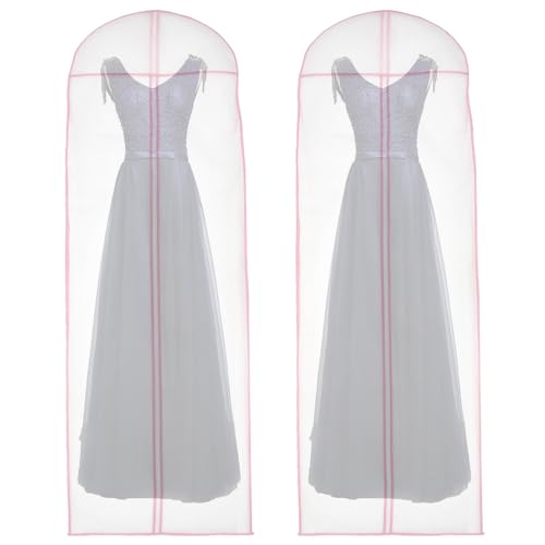 Wedding Dress Garment Bag - 71" Garment Bags for Travel & Hanging Clothes or Storage Preservation - Wedding Dress Bag for Gowns Long with 20" Gusset for Puffy Bridal Gowns Cover(Pink-2 pcs)