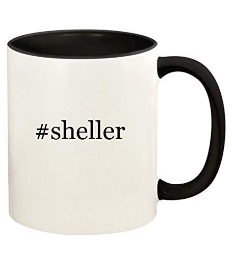 #sheller - 11oz Hashtag Ceramic Colored Handle and Inside Coffee Mug Cup, Black