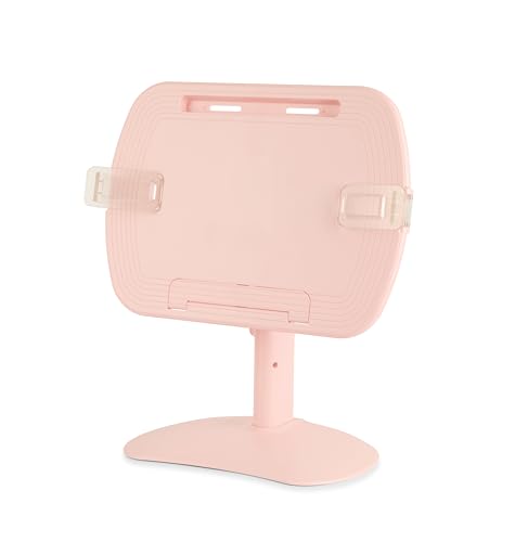 Image of 1 Compartment Portable Adjustable Tablet Holder with Folding Hands Rotatable Book Stand Holder for Reading - Ideal for Cookbooks, Sheet Music, and More - Textbook Holder Organizer (Pink)