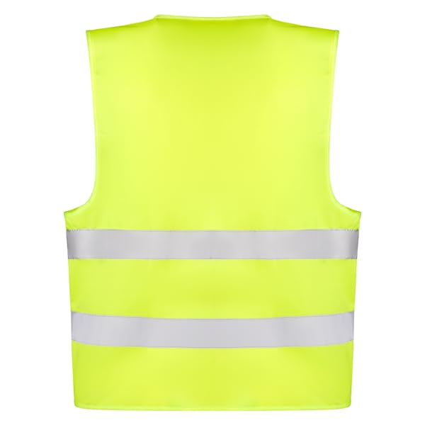 C&P Chaleco personalizadop alta visibilidad de cuello pico Con dos cintas reflectantes en pecho y espalda Cierre de velcro ajustable (Amarillo) Pack de 20