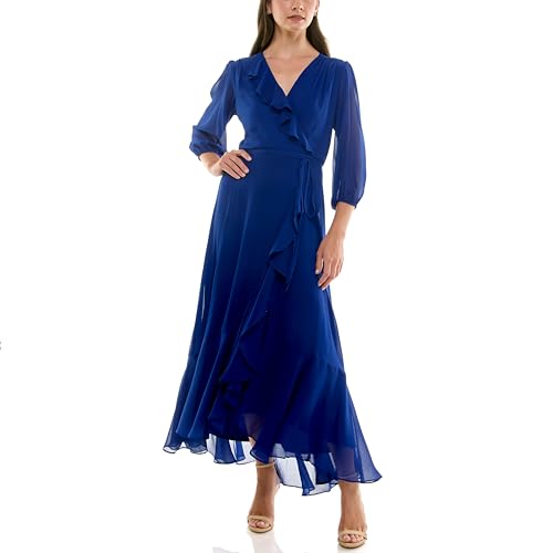Image of Maison Tara Women's V-Neck Ruffle Faux Wrap Maxi Dress