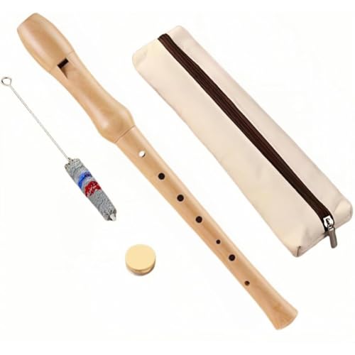 リコーダー 小学生、初心者の大人のドイツ語/バロックアルトレコーダー、 8穴の木製プロ演奏フルート楽器、 収納袋+クリーニングスティック (ソプラノリコーダー)