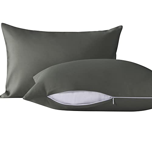 Image of NTBAY 2 Pack Toddler Pillows with Pillowcases, Soft Cotton Down Alternative 13x18 Travel Pillow with Microfiber Zippered Pillowcases for Sleeping in Crib Bed - Machine Washable, Dark Grey