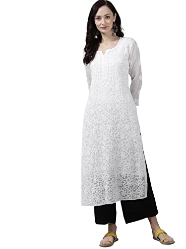 Image of Ada Hand Embroidered Lucknowi Chikankari Kota Kurta for Women A411211