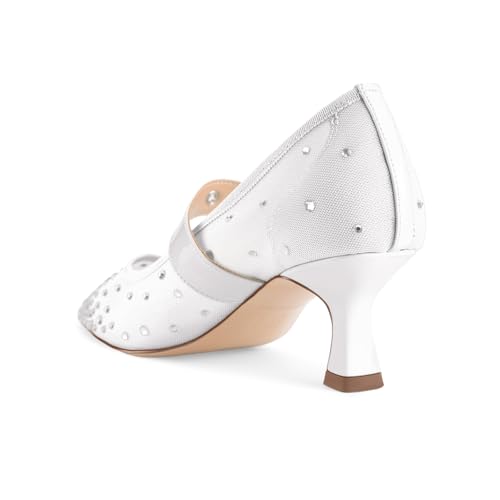 Image of Women's Mesh Closed Pointed Toe Heels Rhinestone Ankle Strap Buckle Kitten Heeled Mary Jane Pumps Dressy Prom Wedding Sandals Shoes 2 inch
