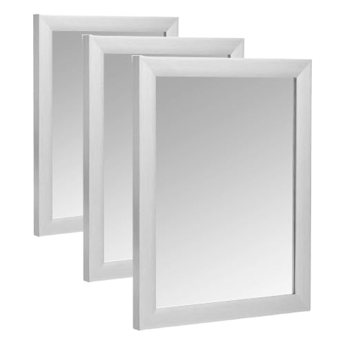 Image of Amazon Basics Rectangular Wall Mount Mirror 16 inch x 20 inch - Standard Trim, Nickel, 20 inch L x 16 inch W (Pack of 3)