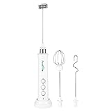 FoodVille MF09 3 in 1 Rechargeable Milk Frother Handheld with Charging Stand & 3 Stainless Steel Whisks (White Without Case)