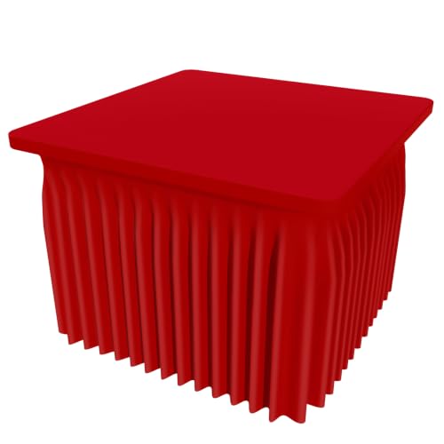 Image of Smiry Spandex Elastic Fitted Table Cloth Skirt for 3FT Square Table | Stretch Washable Table Cloth, Banquet Table Cover for Wedding, Party, Indoor & Trade Shows, (Red, 34Lx34Wx30H)