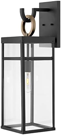 Hinkley Porter Large Wall Mount Outdoor Lantern - Lisa McDennon, Estate Series, 1-Light, Bulb Included, Aluminum, Clear Glass - Black with Burnished Bronze Accents