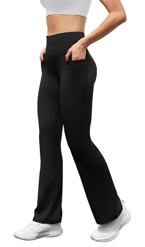 Women's High Waist Flare Yoga Pants Tummy Control Casual Bootcut Leggings with Side Pockets2