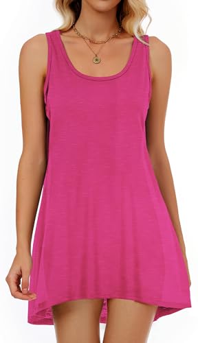 Image of CHICGAL Swimsuit Coverup for Women Summer Sleeveless Beach Dress Tank Bikini Bathing Suit Cover Up (Rose Red,M)