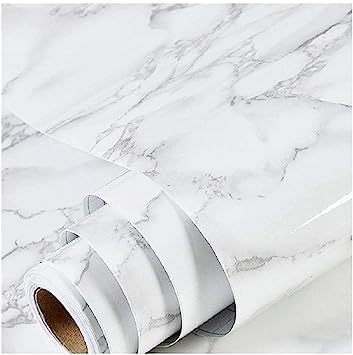 Image of Self Adhesive Waterproof Wallpaper for Kitchen Living Room Bed Room Furniture Makeover Cabinet Shelf Liner Tile Pattern Removable Contact Paper(Cloud Marble) (45x500 CM)