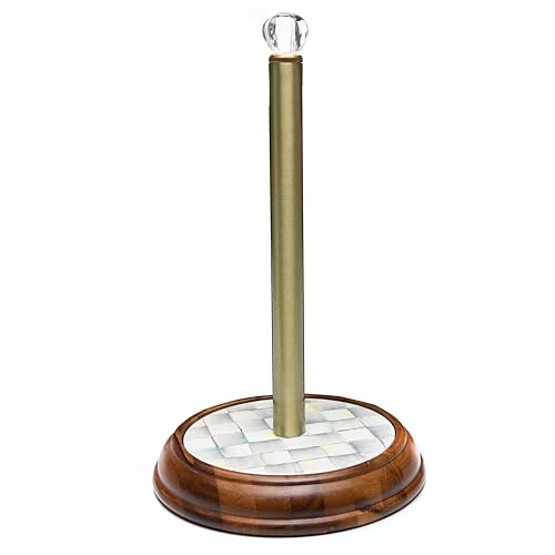 MacKenzie-Childs - MACKENZIE-CHILDS Wood Paper Towel Holder, Decorative Paper Towel Holder for Kitchen, Grey-and-White Sterling Check