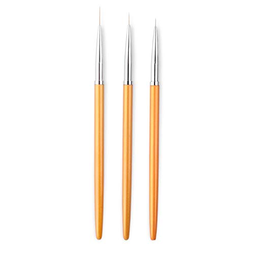 YUNSI Nail Pens 3pcs Golden Brush Set Nail Art Brush