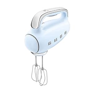 SMEG Pastel Blue 50s Retro Style Electric Hand Mixer with Set of Beaters Set of Dough Hooks and Set of Whisks
