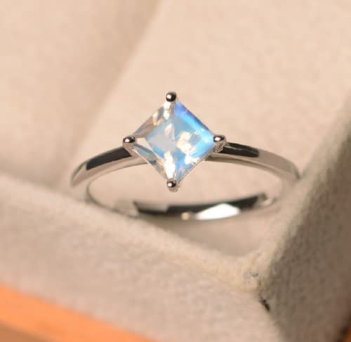 Awmnjtmgpw 925 Sterling Silver Moonstone Ring Cut Cubic Zircon Blue Topaz women's wedding engagement ring size 6-10