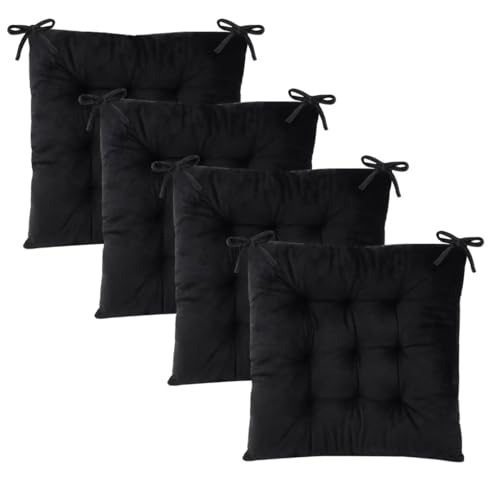MissSoul Set of 4 Chair Cushions for Dining Chairs with Ties, Indoor Non-Slip Kitchen Chair Pad and Dining Room Seat Cushion Mat for Office Living Room Outdoor 15.5" - Black