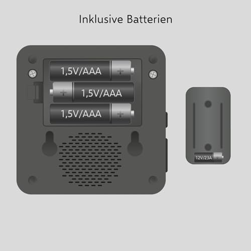 ELRO DB3000-P1C1B Funk Türklingel Set Tragbare Empfänger mit Batterie-Wasserdicht, 100m Reichweite, 64 Melodien-Schwarz